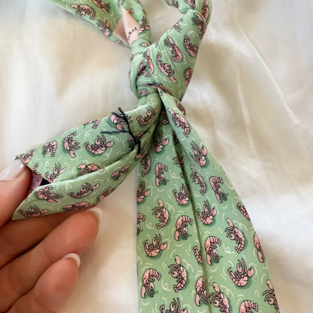 Boys Vineyard Vines Silk Tie - Green with Pink Shrimp